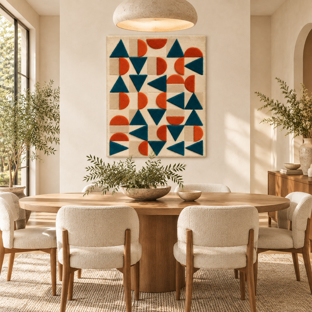 Teal terracotta shape mosaic wall art by Hewn Earth featuring geometric shapes and textured surface for modern interior decor.