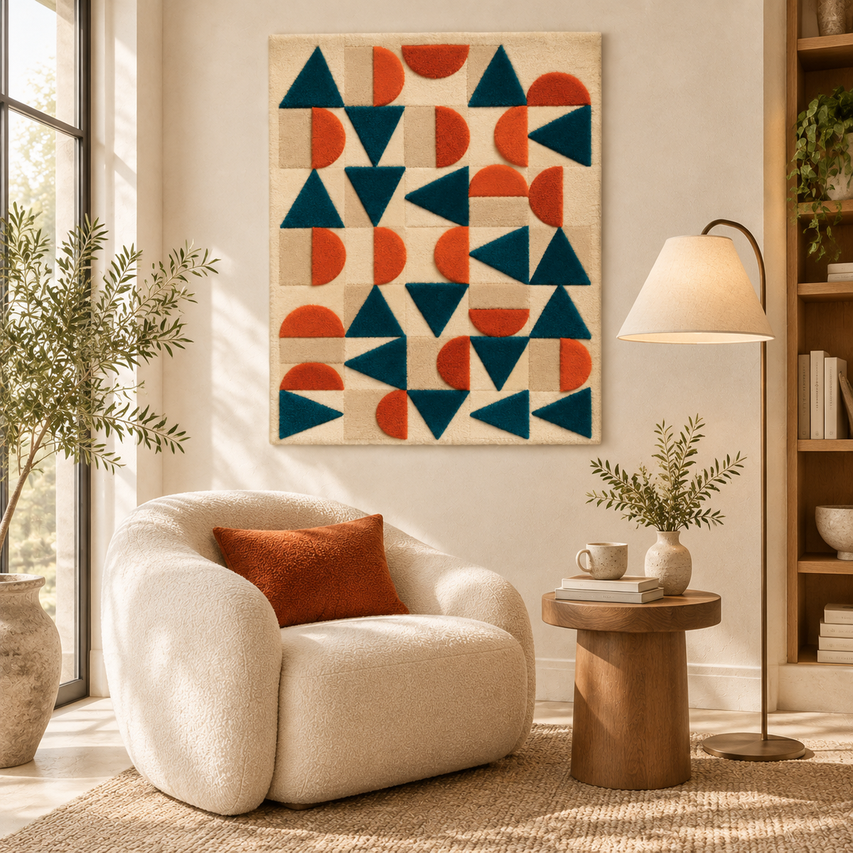 Teal terracotta shape mosaic wall art by Hewn Earth featuring geometric shapes and textured surface for modern interior decor.
