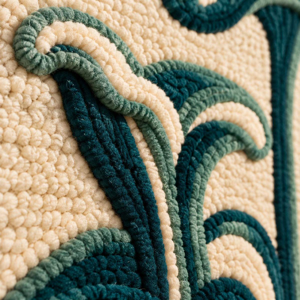 Teal Woodland Canopies — tufted wool texture detail
