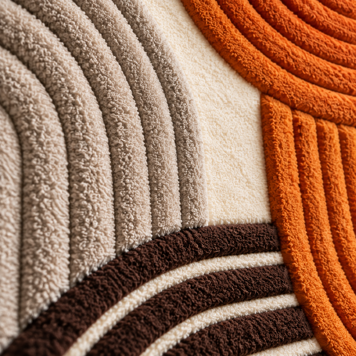 Close-up of Hewn Earth terracotta and cocoa ribbed arches wall art with textured, layered ceramic design and earthy tones.