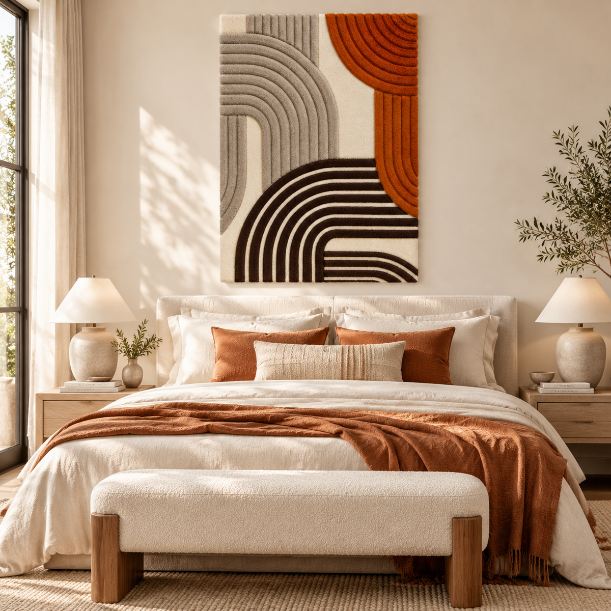 Hewn Earth wall art featuring terracotta and cocoa ribbed arches with a modern, textured design for home decor.
