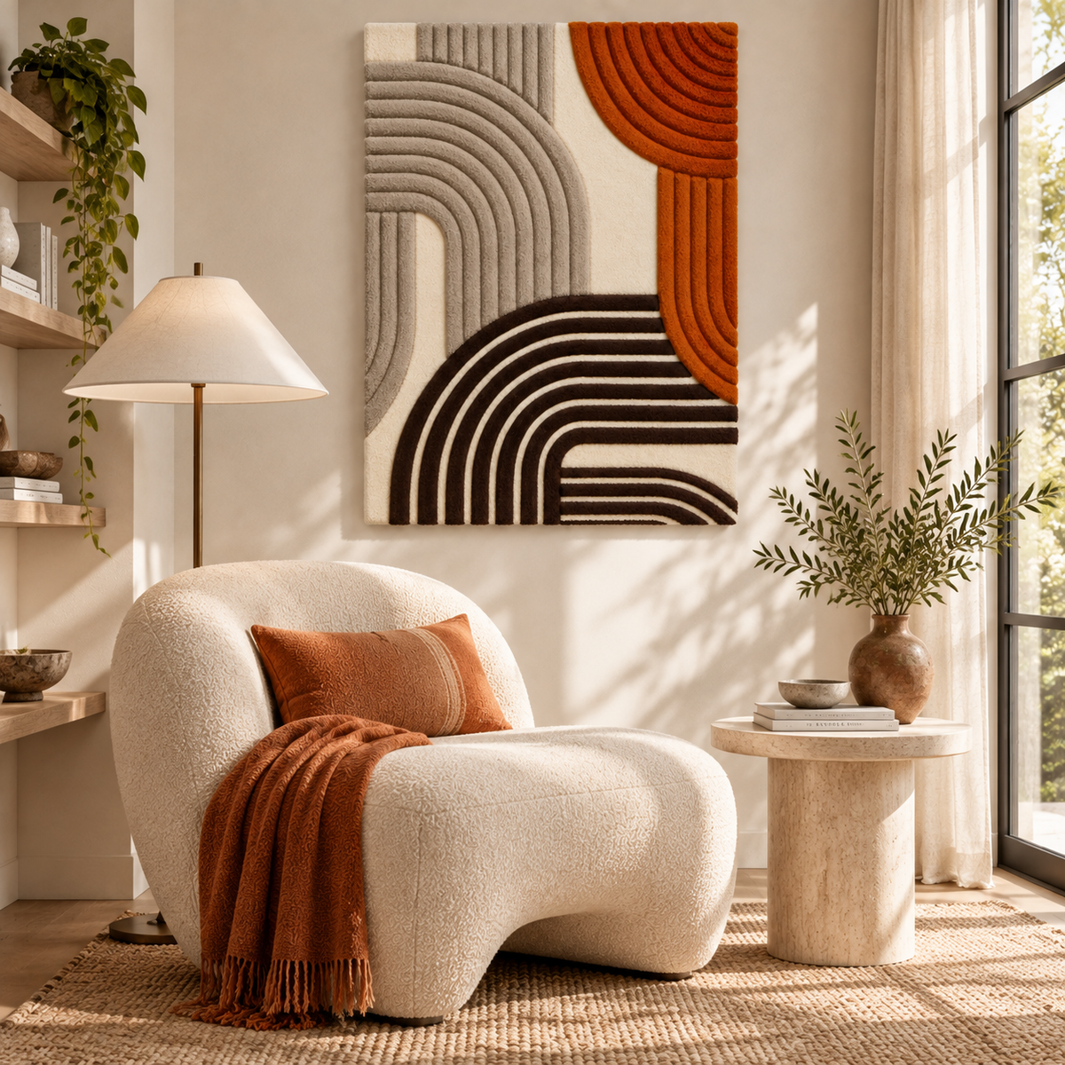 Hewn Earth wall art featuring terracotta and cocoa ribbed arches, decorative ceramic wall decor with textured design.