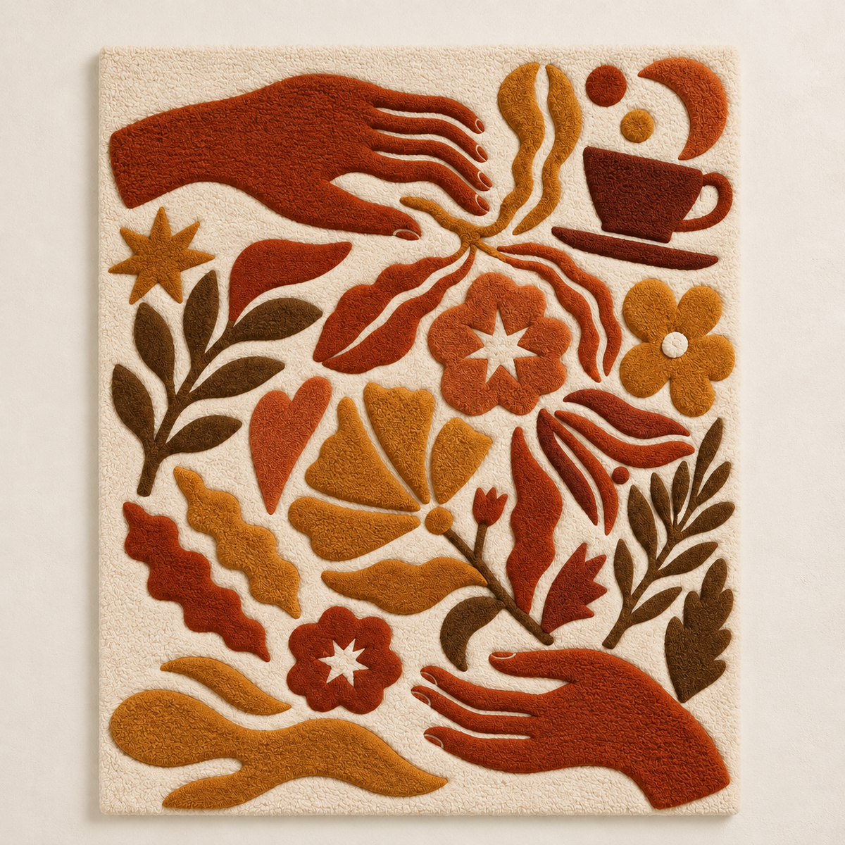 Hewn Earth terracotta coffee garden wall art featuring a detailed coffee plant design on a textured background.