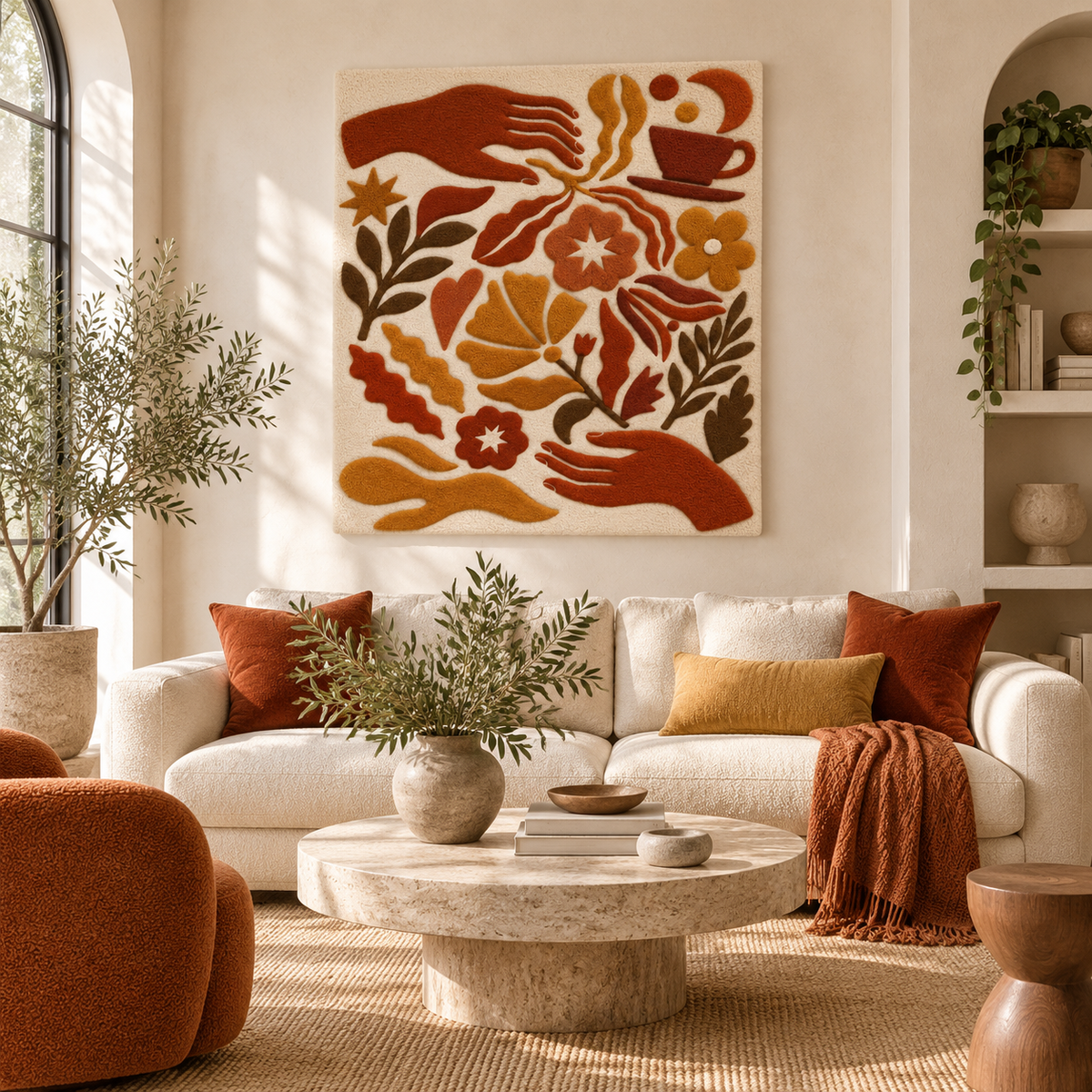 Hewn Earth terracotta coffee garden wall art featuring a detailed coffee plant design on a neutral background.