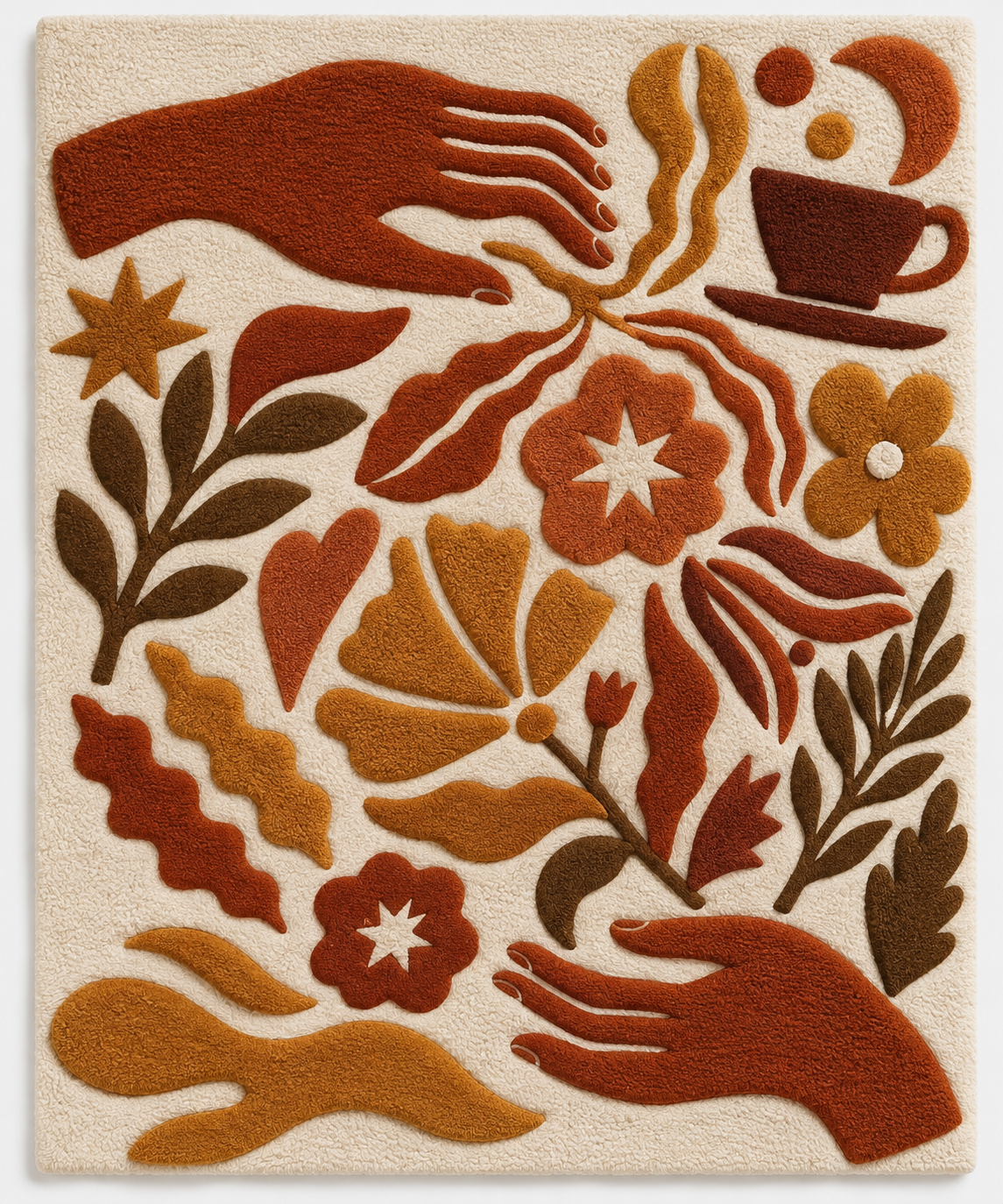 Hewn Earth terracotta coffee garden wall art featuring a detailed coffee plant design on a rustic terracotta background.