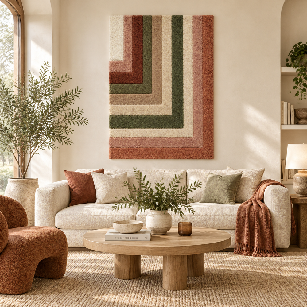 Terracotta Corner Echoes — front-facing room scene