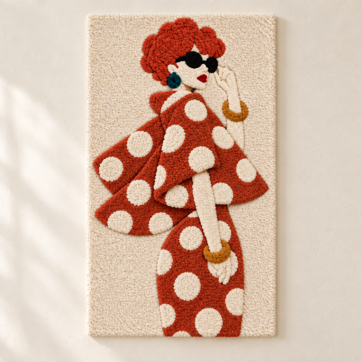 Hewn Earth terracotta wall art featuring dots and golden hoops, modern decorative piece for contemporary interior decor.