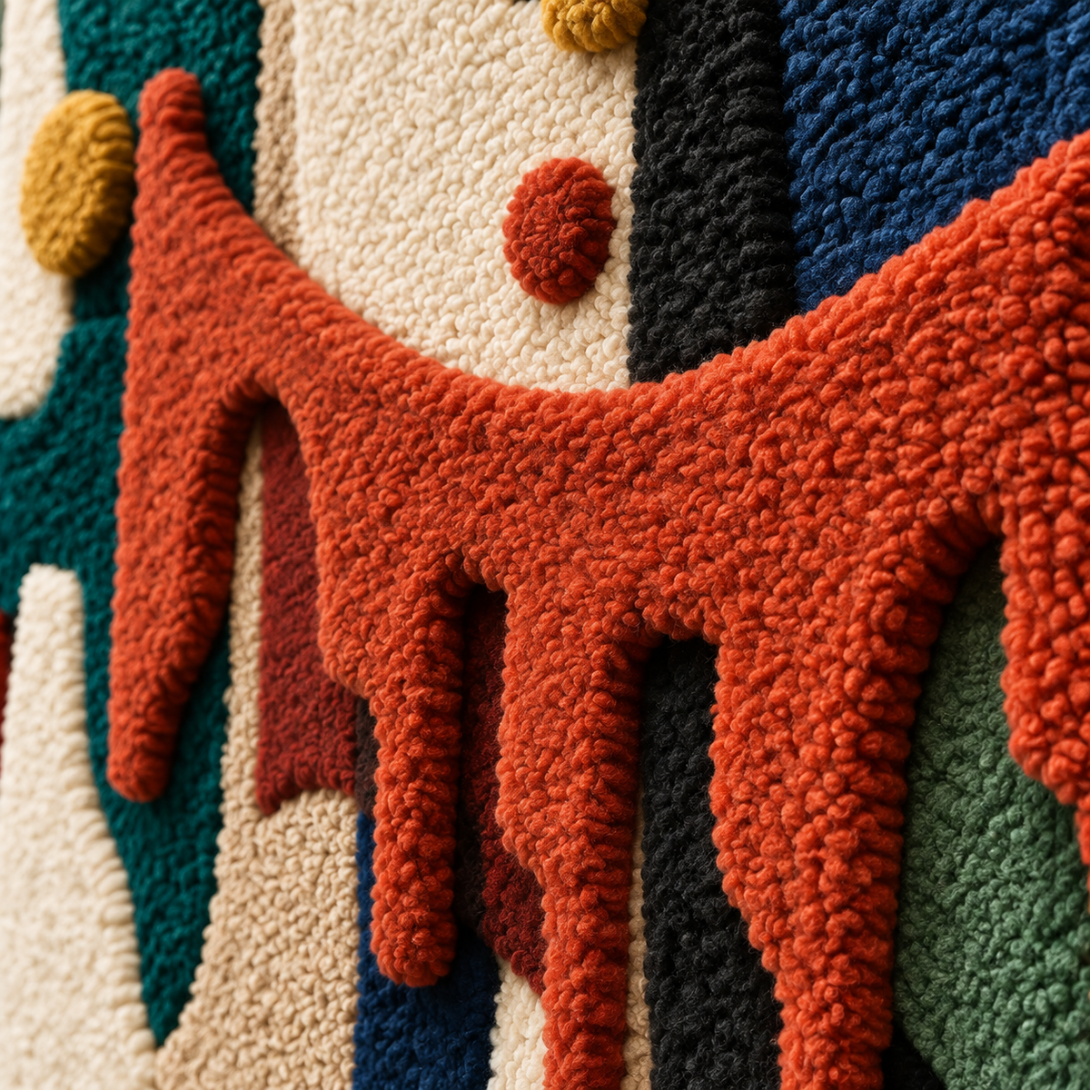 Terracotta Dripping Rhythm — tufted wool texture detail