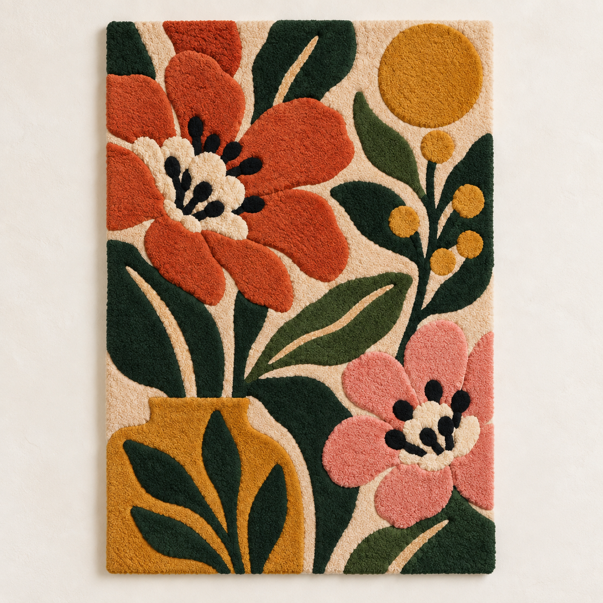 Hewn Earth terracotta garden wall art illuminated in golden light, showcasing intricate terracotta plant and foliage details.