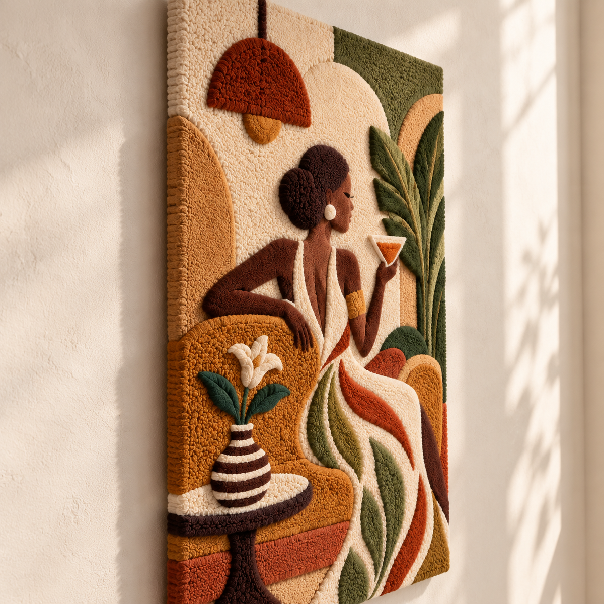 Hewn Earth Terracotta Lounge Reverie wall art featuring warm terracotta tones and abstract design, viewed from an angled perspective.