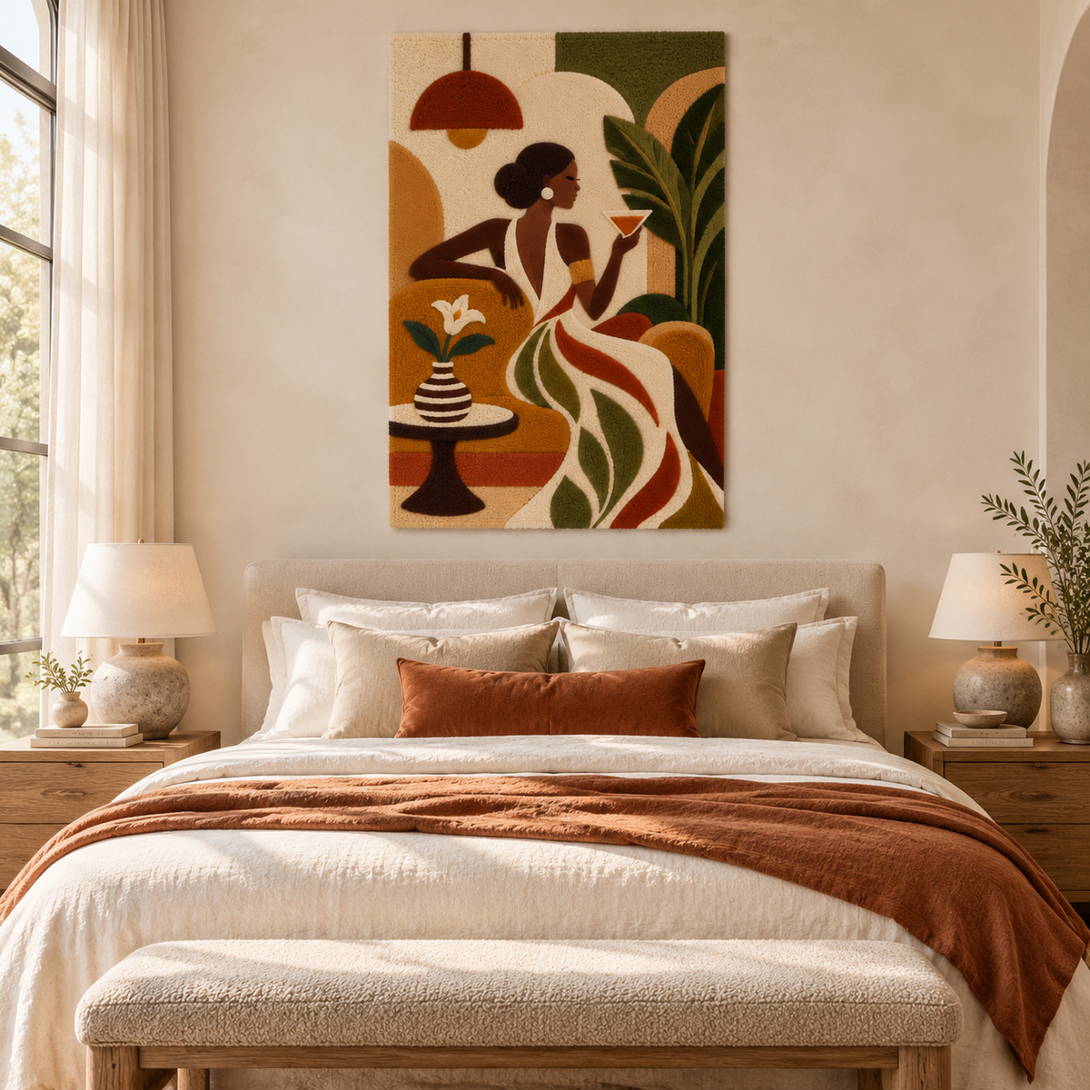 Hewn Earth Terracotta Lounge Reverie wall art displayed in a modern room scene, showcasing warm terracotta tones and abstract design.