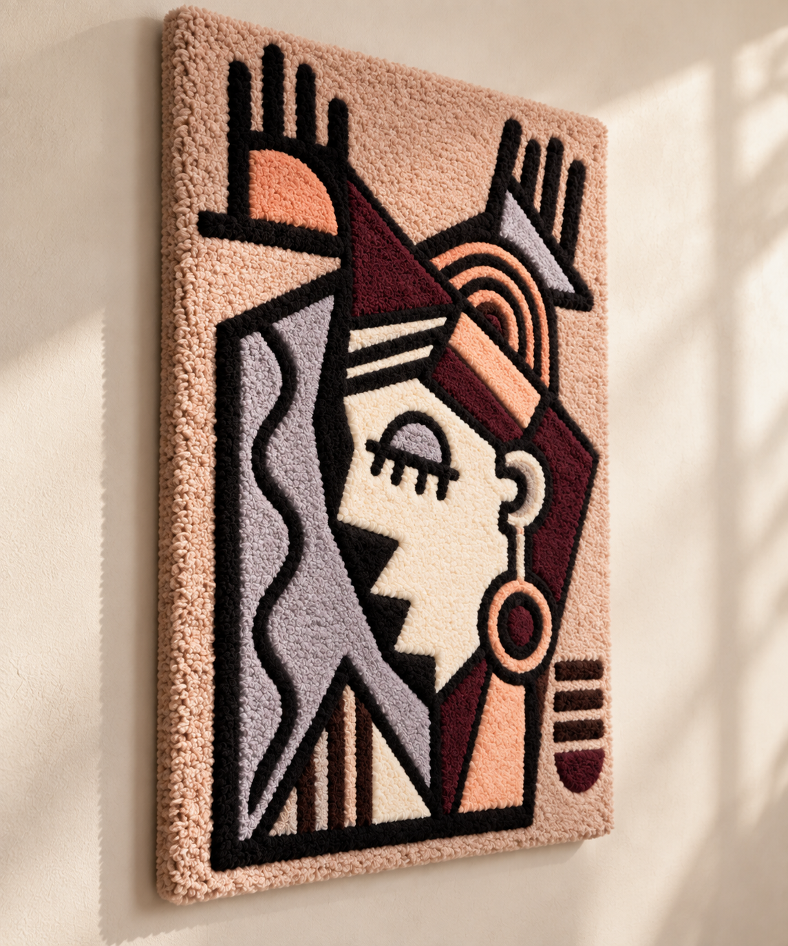 Terracotta Rhythm with Raised Hands — angled relief view