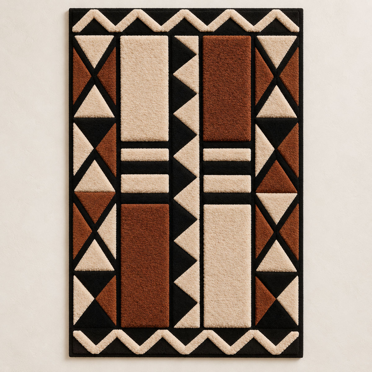 Hewn Earth terracotta triangle wall art columns, showcasing geometric terracotta design for modern interior decor.