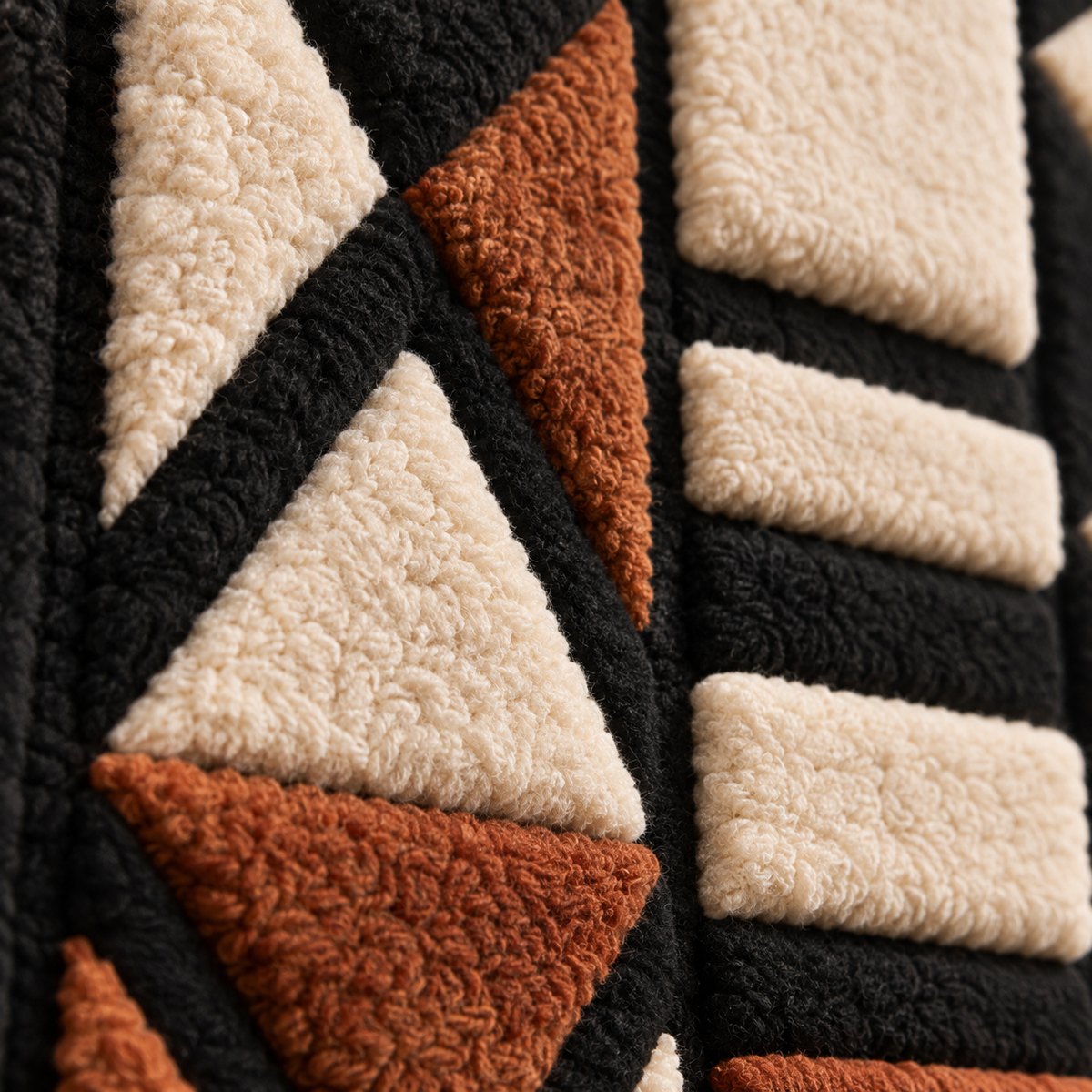 Close-up of Hewn Earth terracotta wall art featuring triangle-shaped columns with textured, earthy terracotta finish.