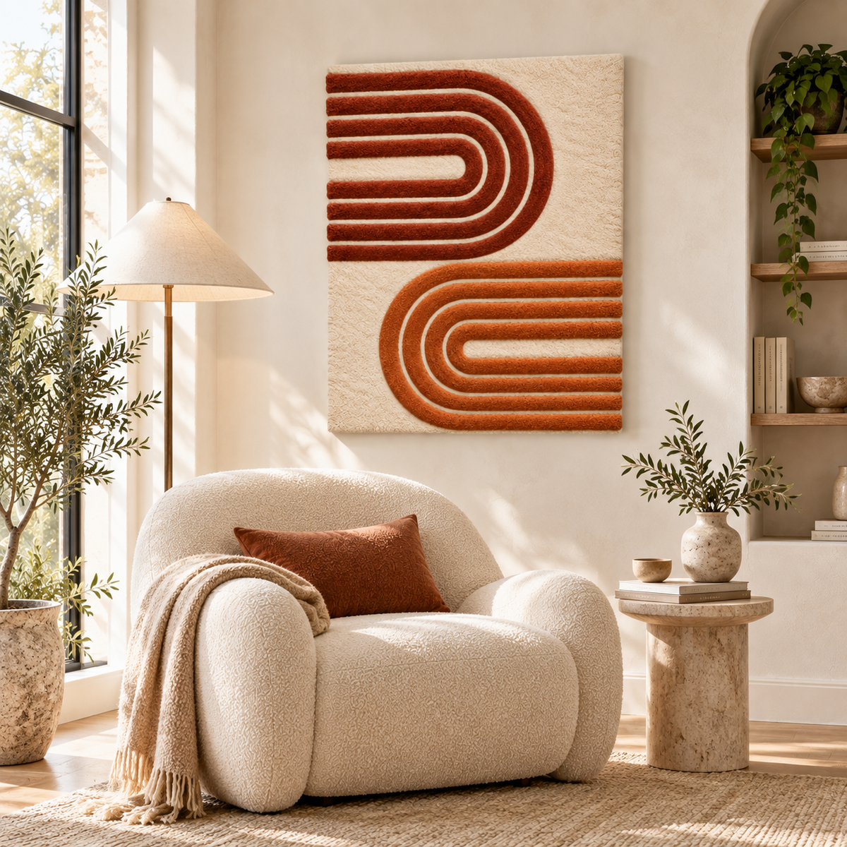 Hewn Earth terracotta wall art featuring turnback ribbons with textured, earthy tones and a modern, sculptural design.