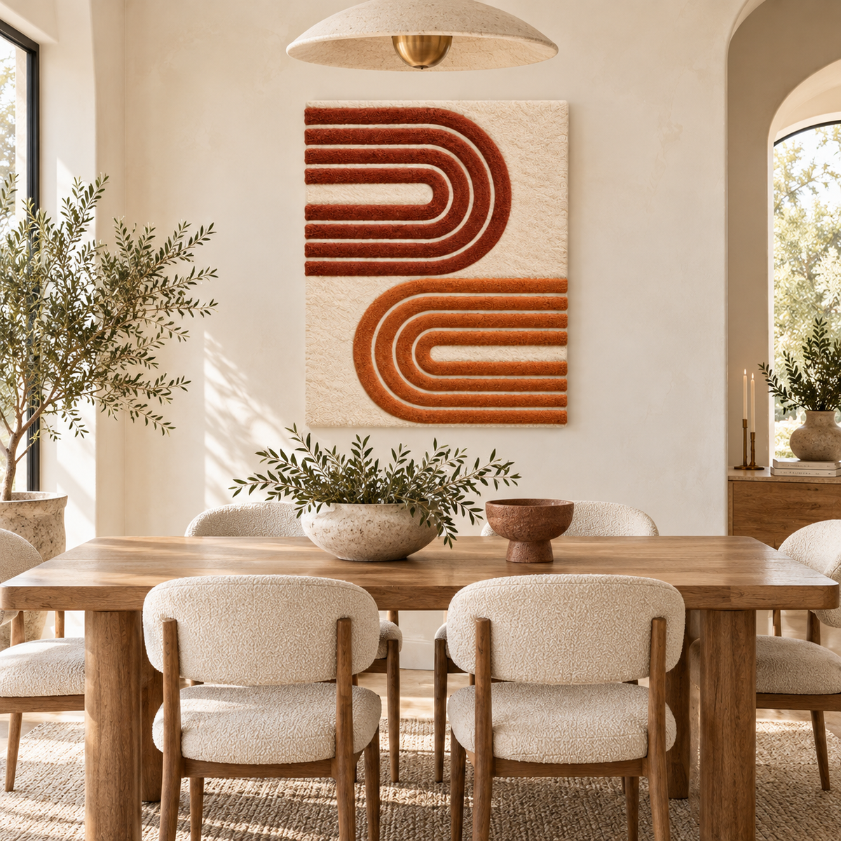 Hewn Earth terracotta wall art with turnback ribbon design, decorative ceramic piece for modern interior decor.