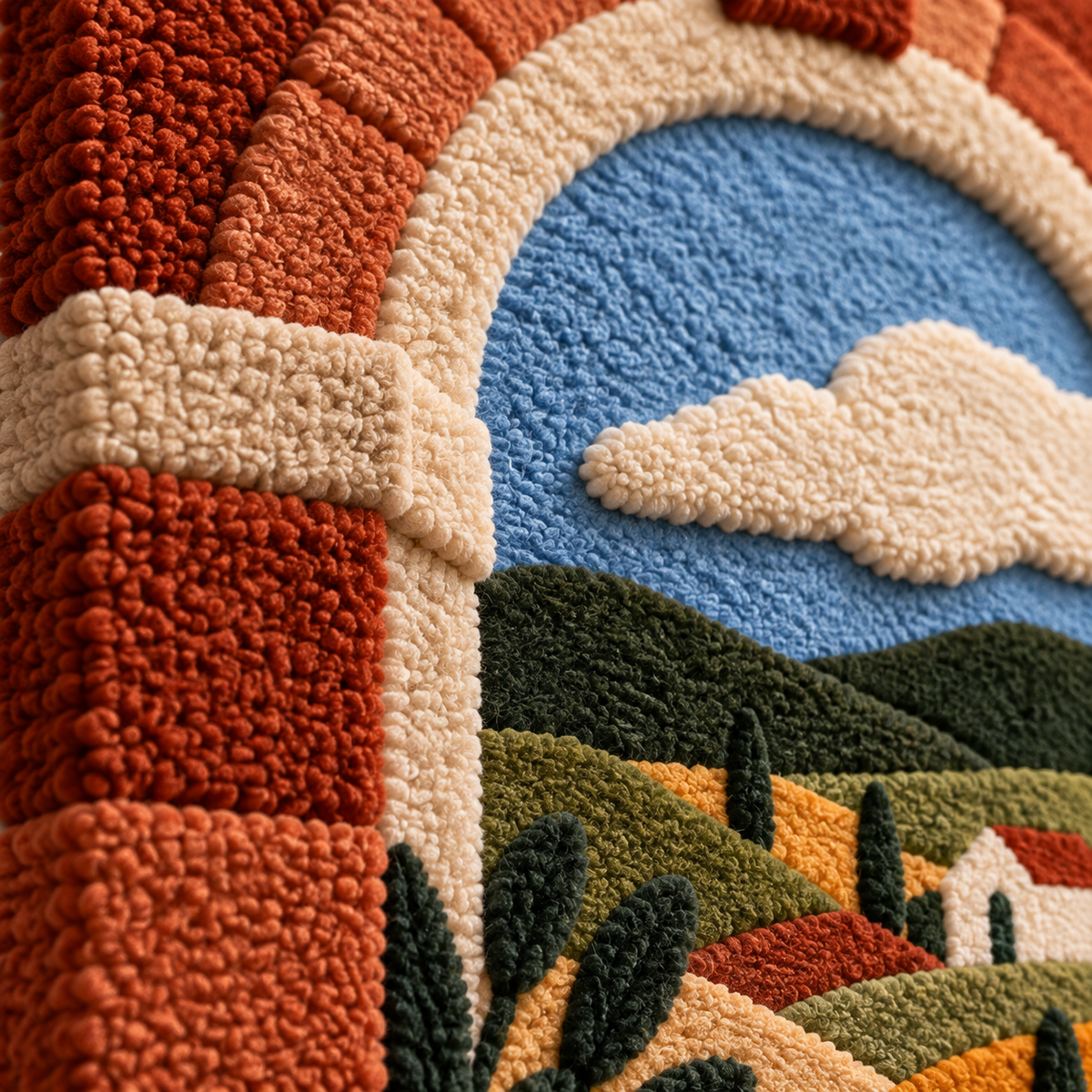 Terracotta Window Vista — tufted wool texture detail