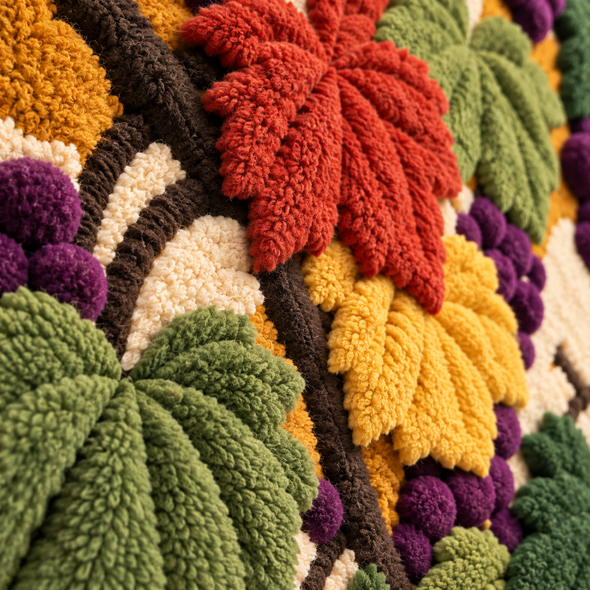 The Autumn Vineyard Tangle — tufted wool texture detail