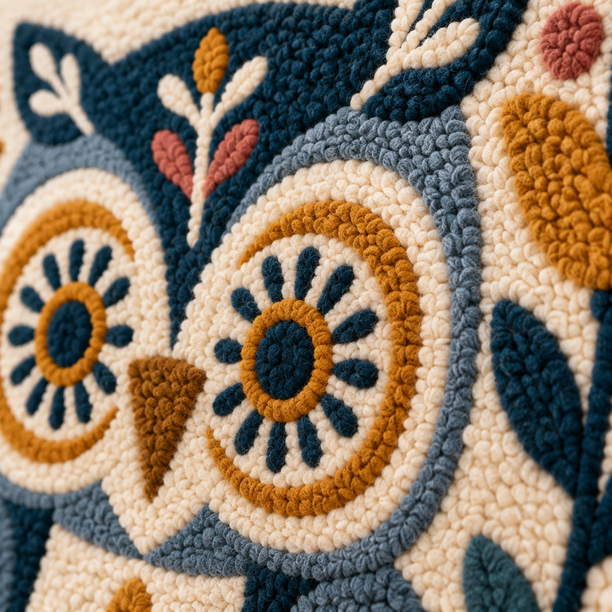 The Blue Meadow Owl — tufted wool texture detail