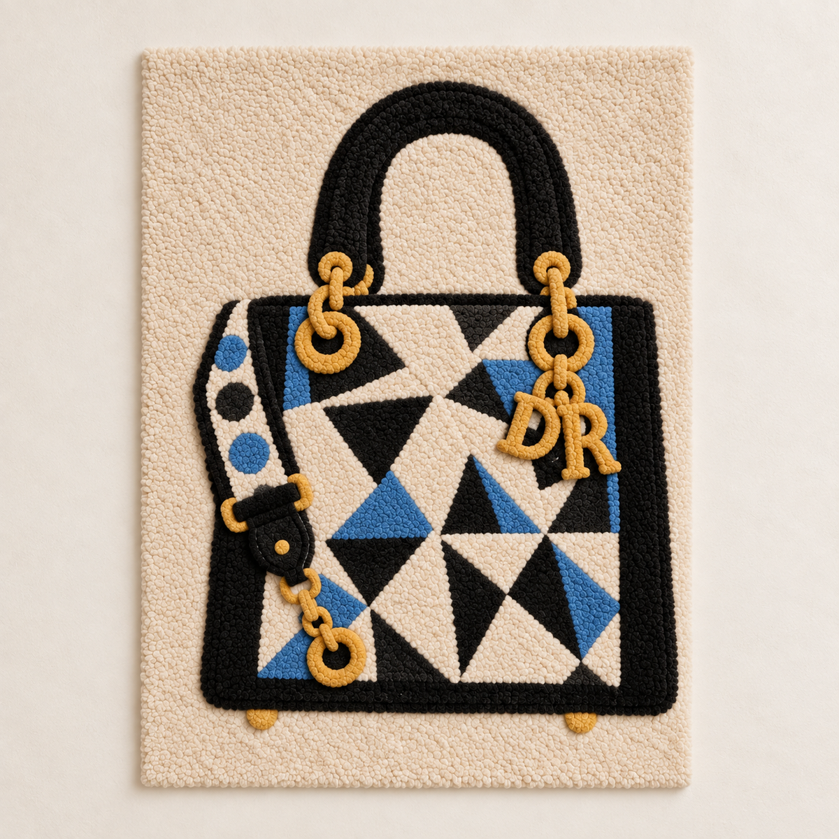 Wall art featuring a blue triangle handbag design by Hewn Earth, showcasing modern geometric decor for contemporary spaces.