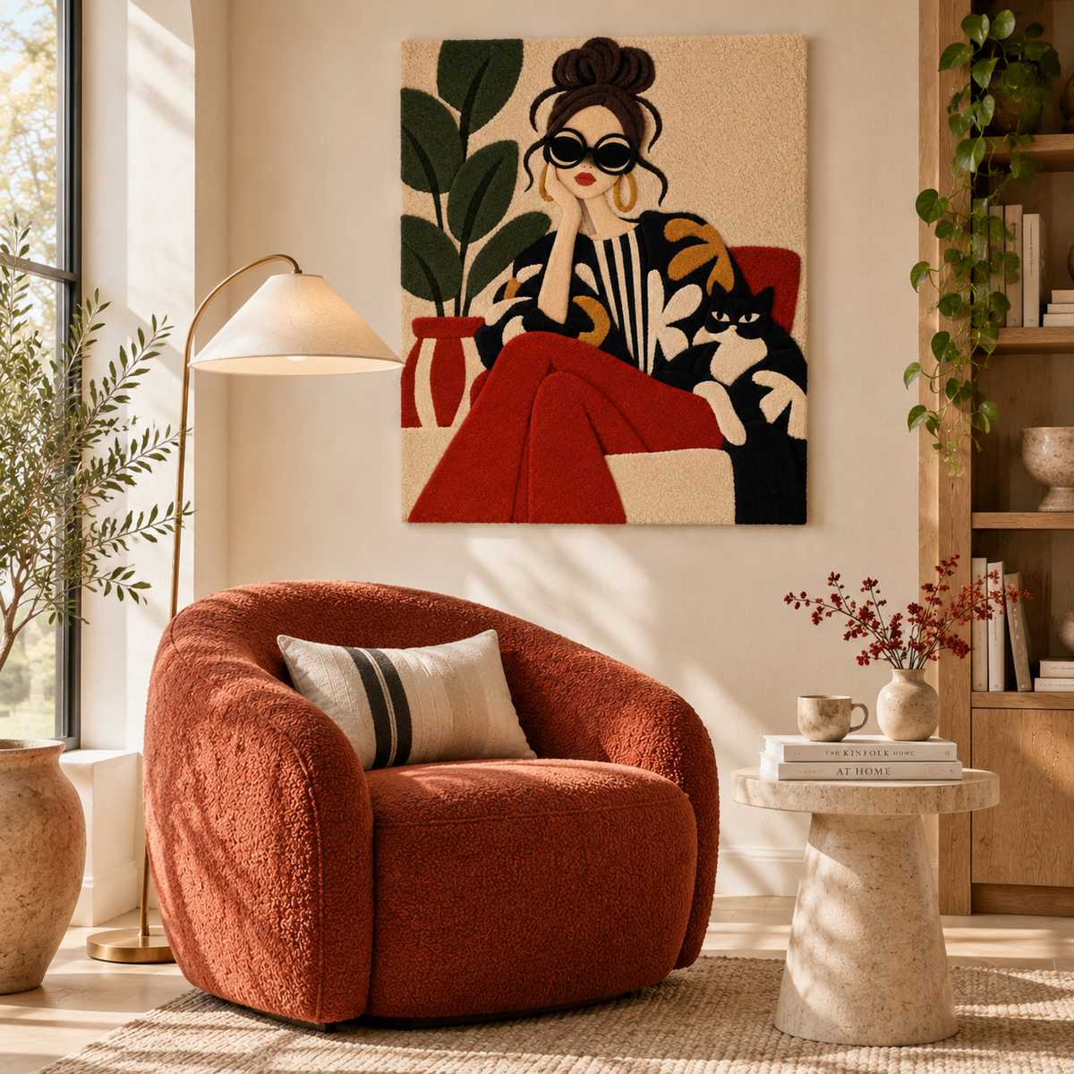 Wall art titled The Cat-Lover's Pause by Hewn Earth, featuring a cozy cat scene with a peaceful, artistic design.