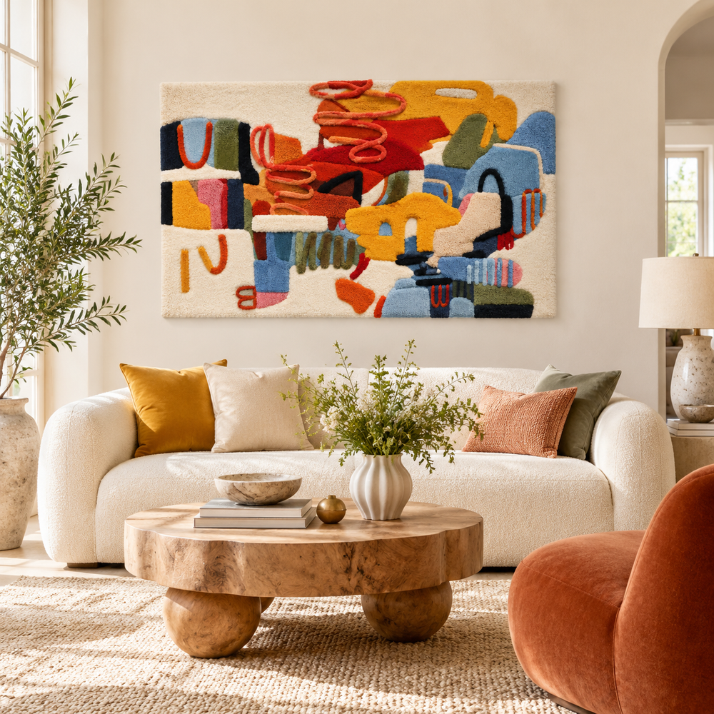 The Colorful Pottery Shelf — front-facing room scene