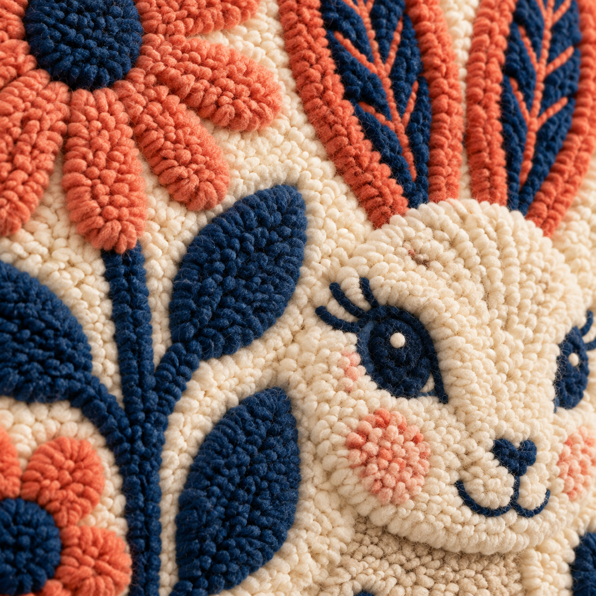 The Coral Daisy Rabbit — tufted wool texture detail
