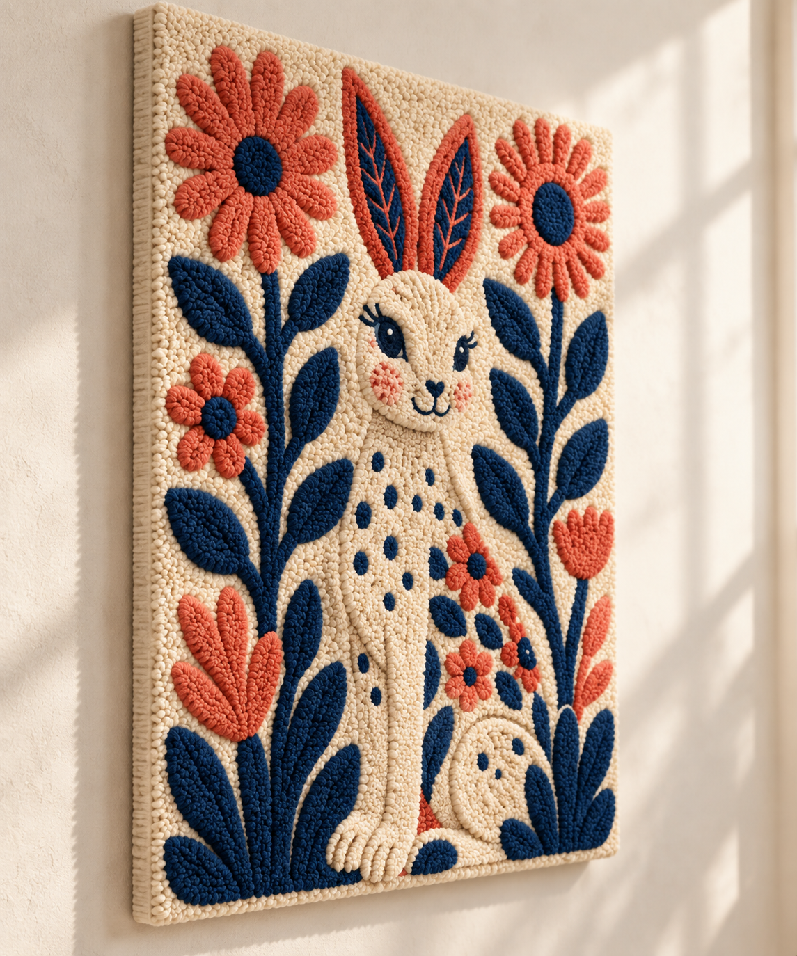 The Coral Daisy Rabbit — angled relief view