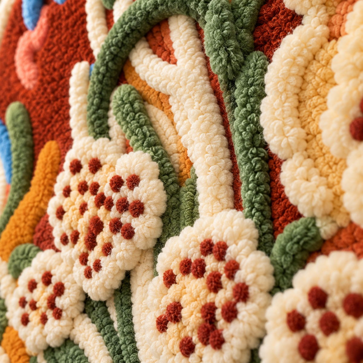 The Coral Meadow — tufted wool texture detail