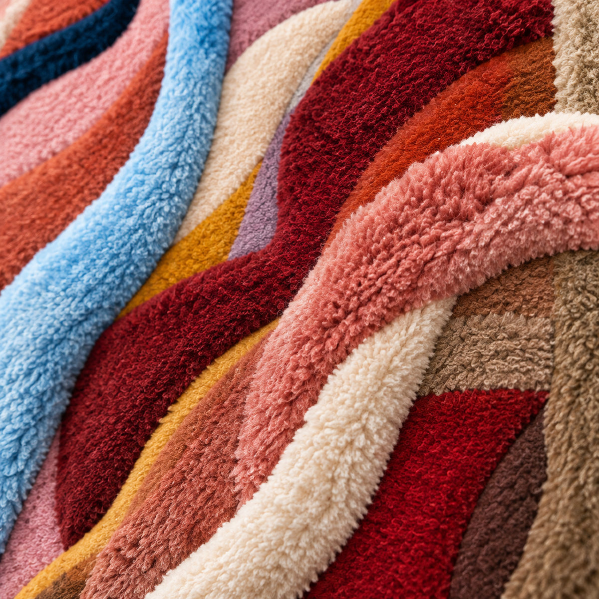 The Coral Ribbon Tangle — tufted wool texture detail