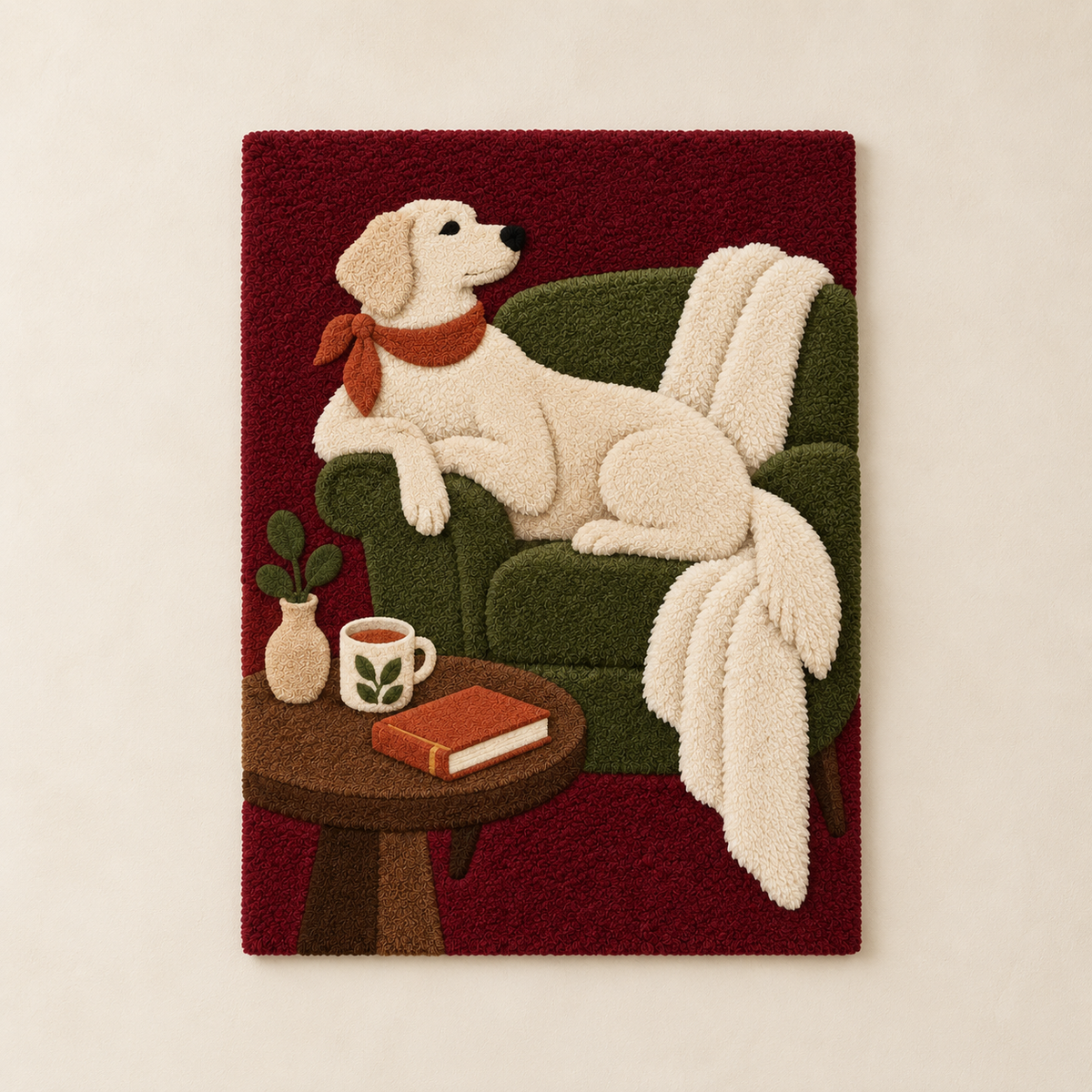 Hewn Earth wall art featuring The Cosy Armchair Companion with a warm, inviting illustration of a comfortable armchair.