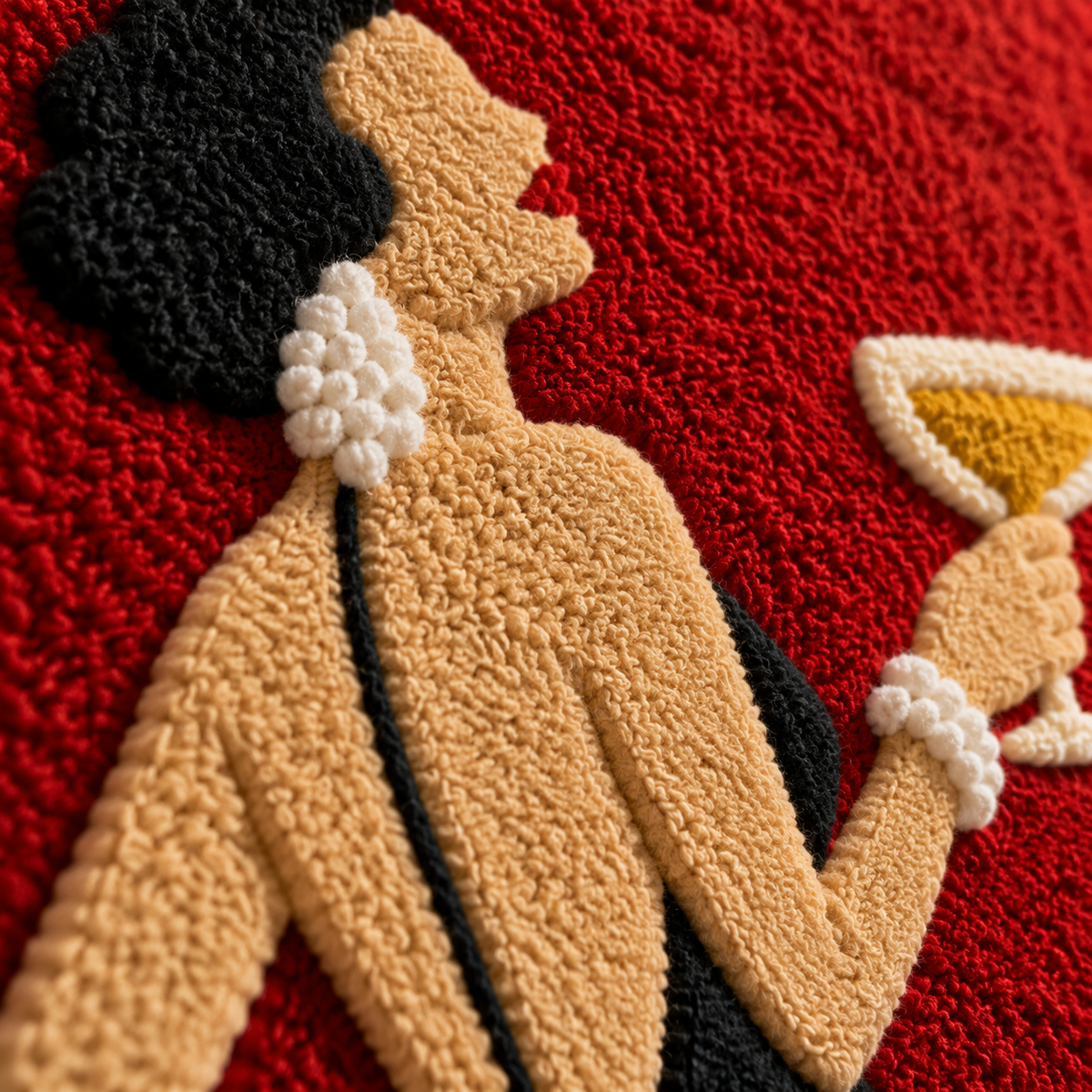 The Crimson Aperitif — tufted wool texture detail