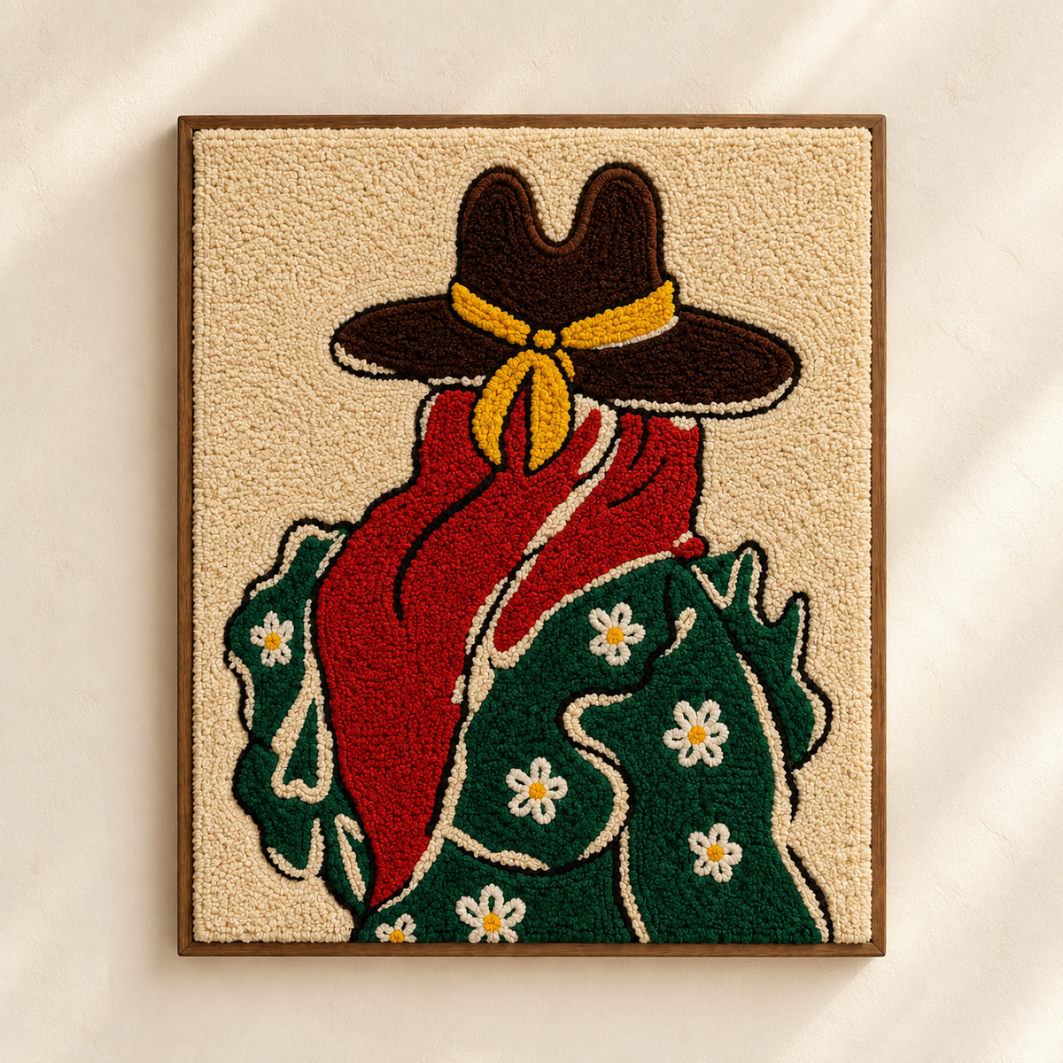 Hewn Earth wall art featuring The Emerald Cowgirl with vibrant green hues and detailed western-inspired design artwork.