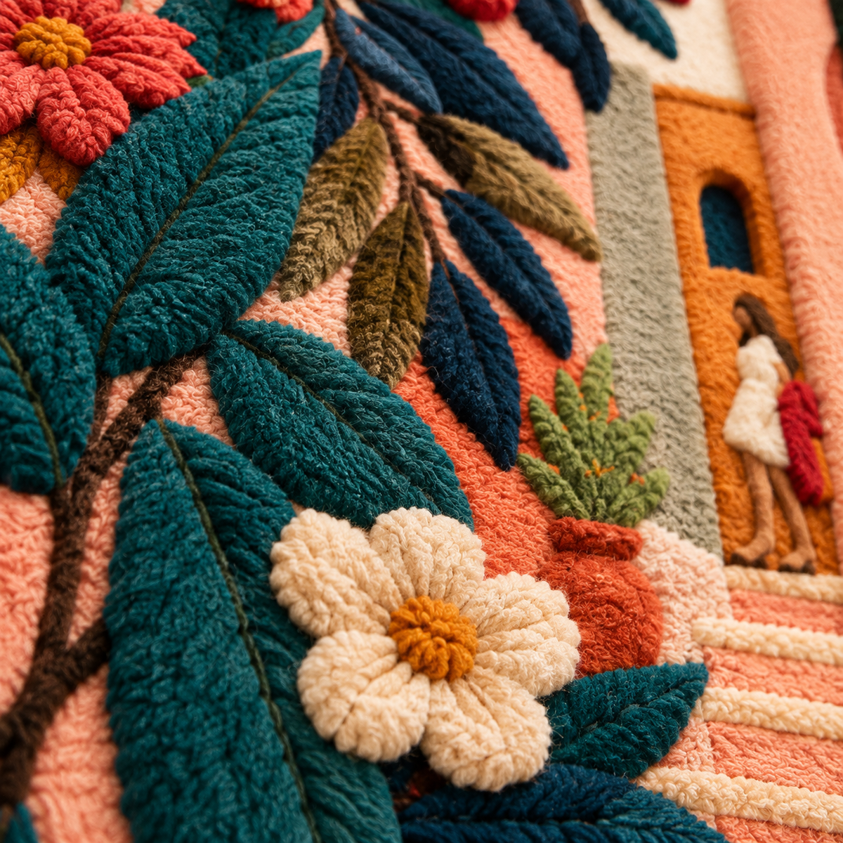 The Flowered Courtyard — tufted wool texture detail