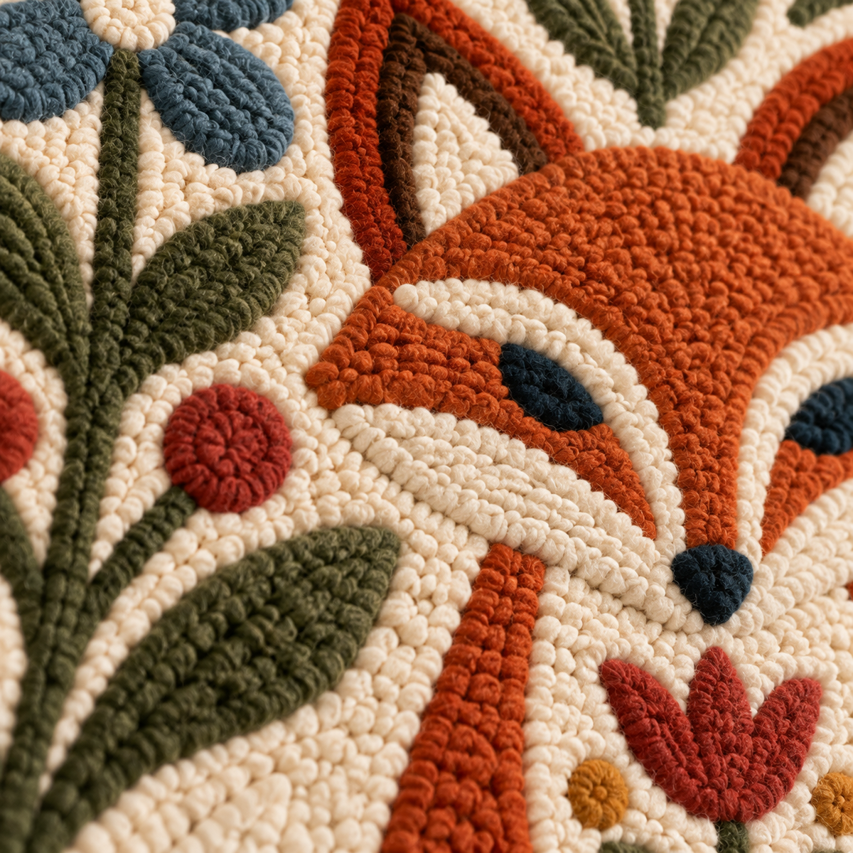 The Fox in the Folk Garden — tufted wool texture detail