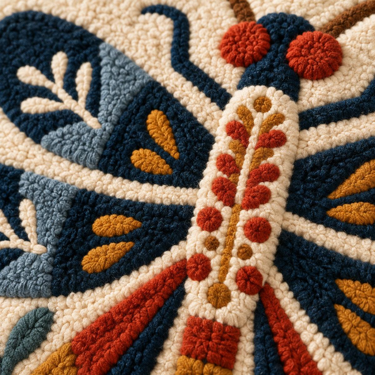 The Garden Dragonfly — tufted wool texture detail