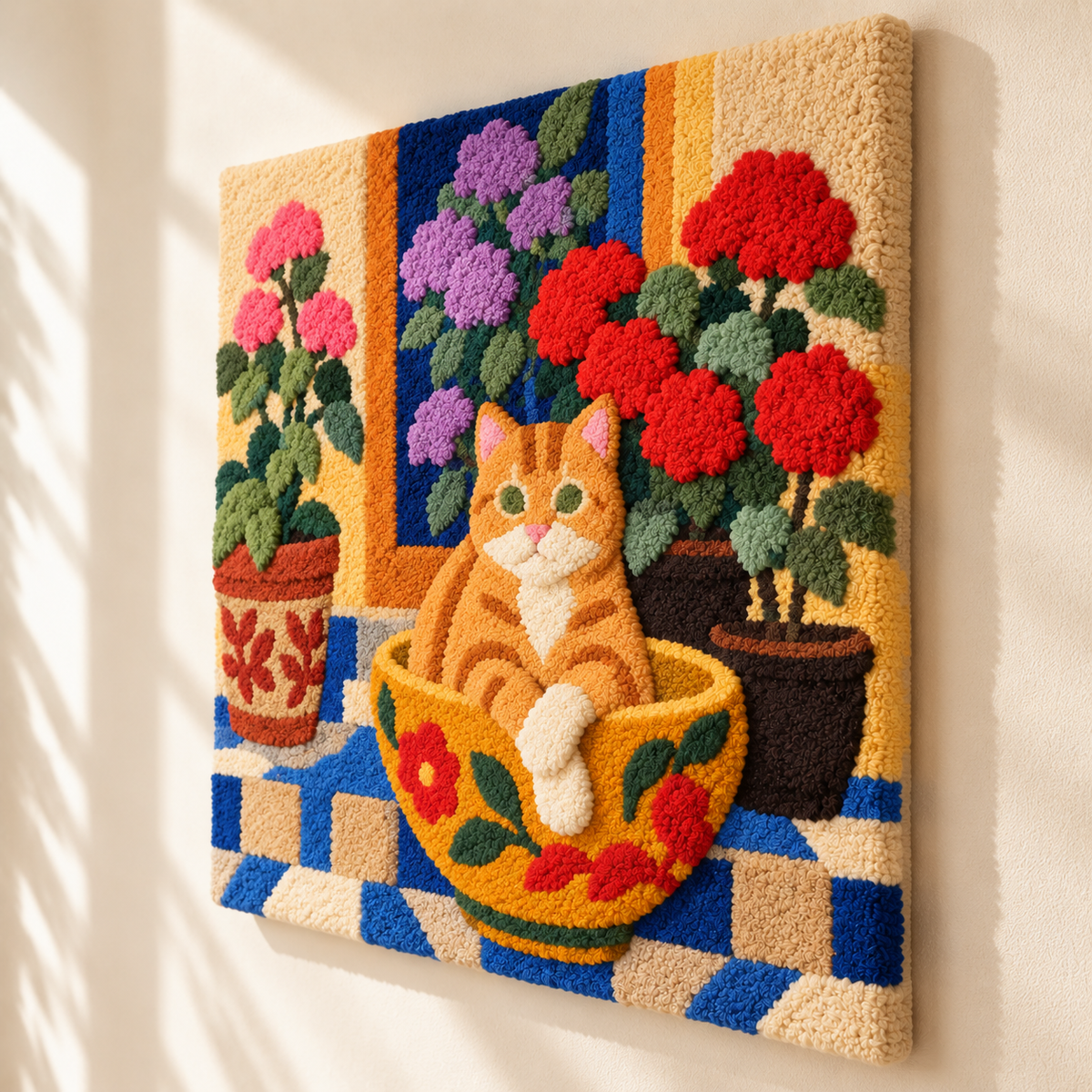The Geranium Teacup Cat — angled relief view