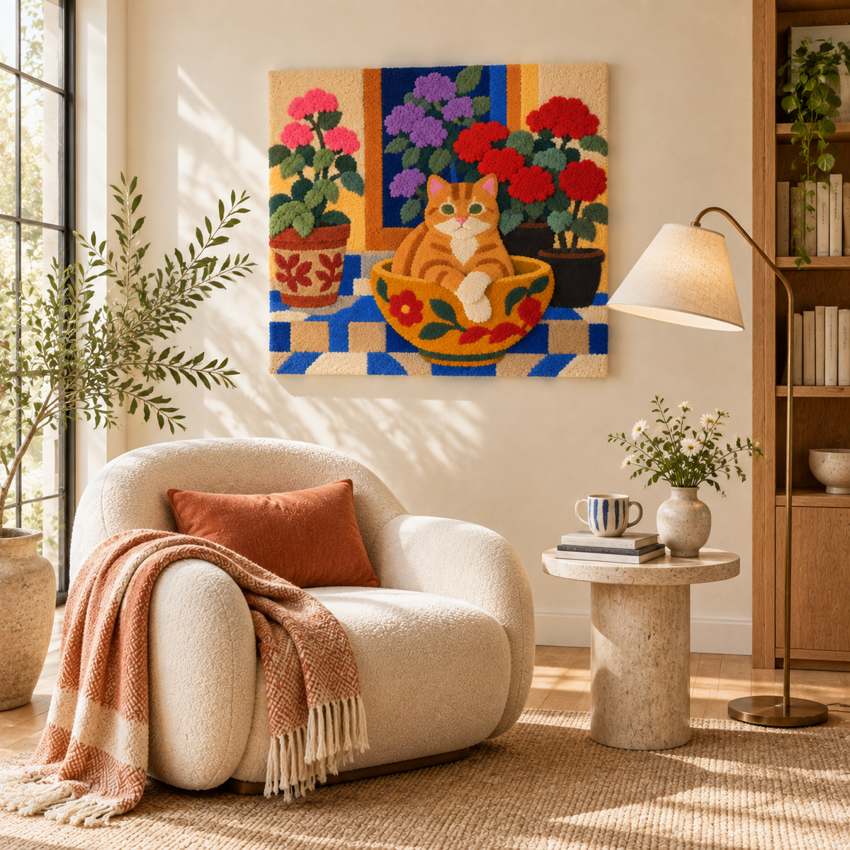 The Geranium Teacup Cat — room setting 2