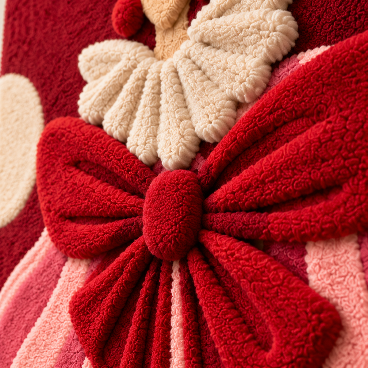 The Grand Raspberry Bow — tufted wool texture detail