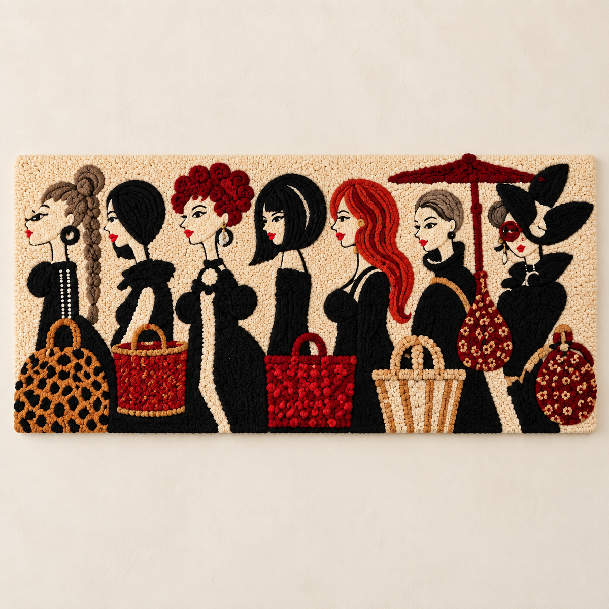 Hewn Earth Wall Art titled "The Handbag Society" featuring a stylish illustration of handbags on a neutral background.