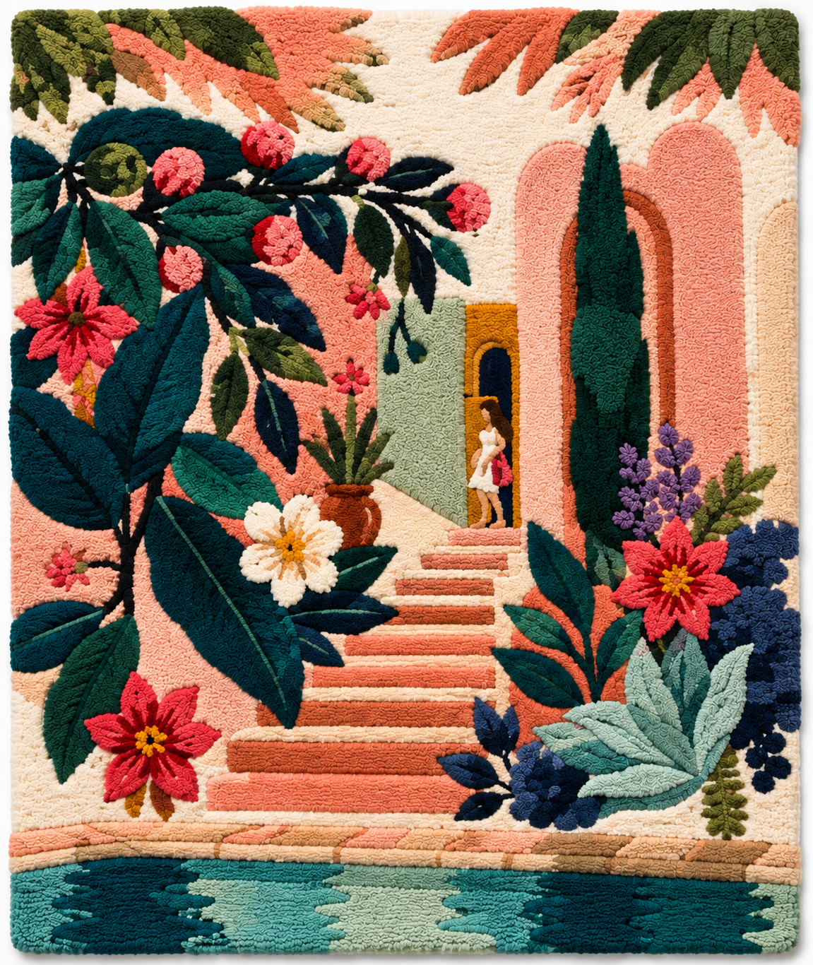 Hewn Earth Wall Art "The Hibiscus Stairway" featuring vibrant hibiscus flower design on light background.