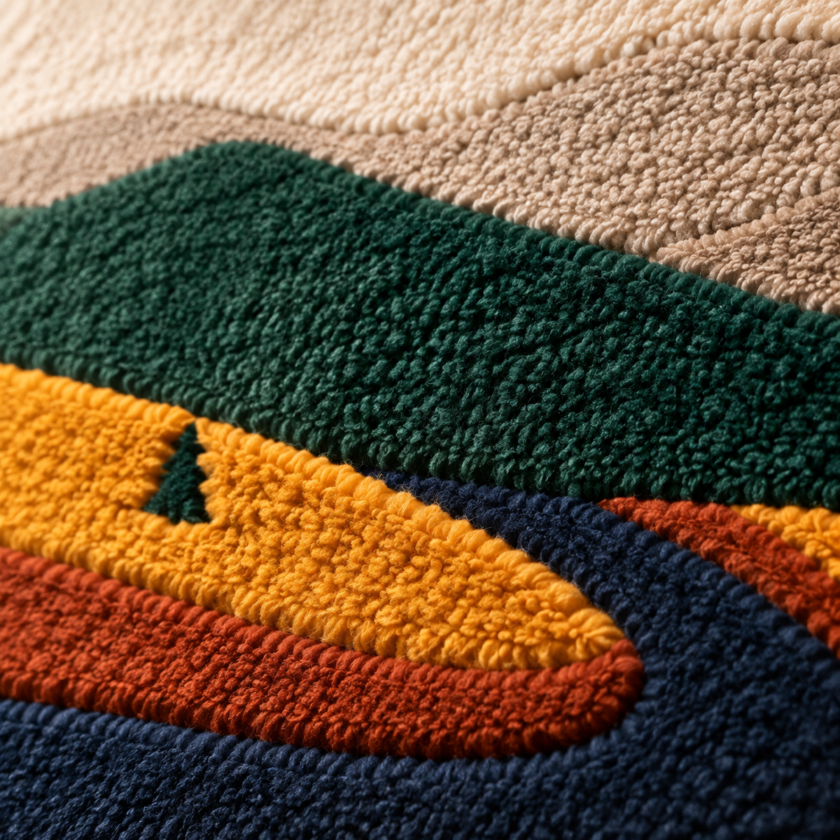 The Indigo River Bend — tufted wool texture detail