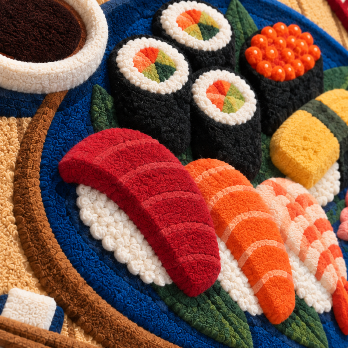 The Indigo Sushi Table — tufted wool texture detail