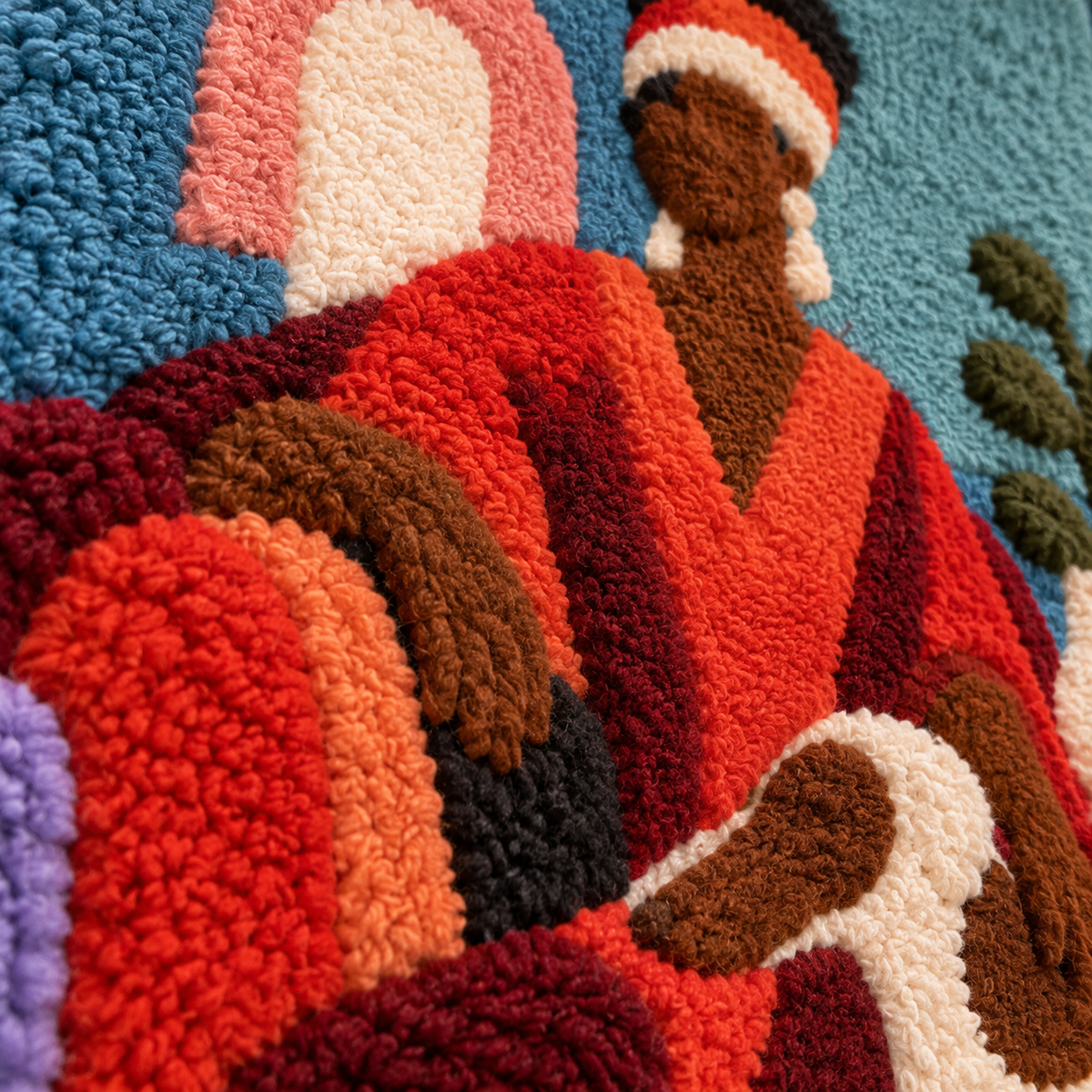 The Lady and Her Hound — tufted wool texture detail