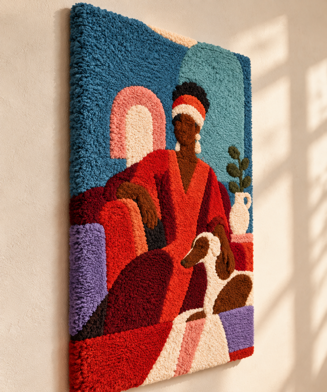 The Lady and Her Hound — angled relief view