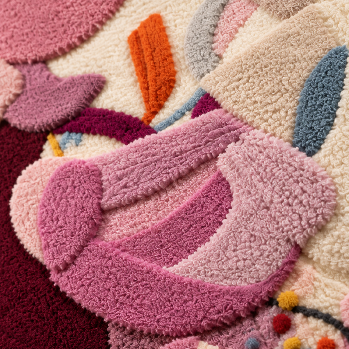 The Lilac Petal Collage — tufted wool texture detail