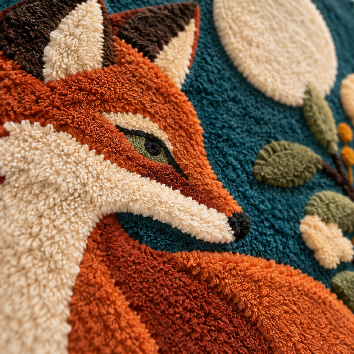 The Moonlit Fox Sentinel — tufted wool texture detail