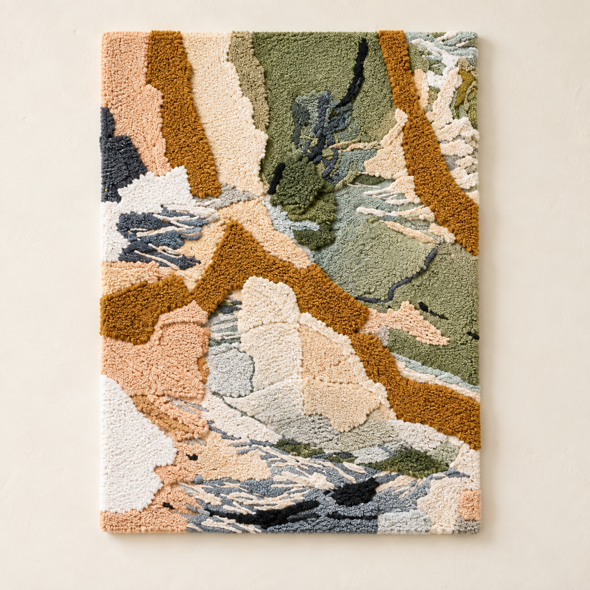 Hewn Earth Moss and Limestone Passage wall art featuring textured moss and limestone patterns on natural-toned canvas.