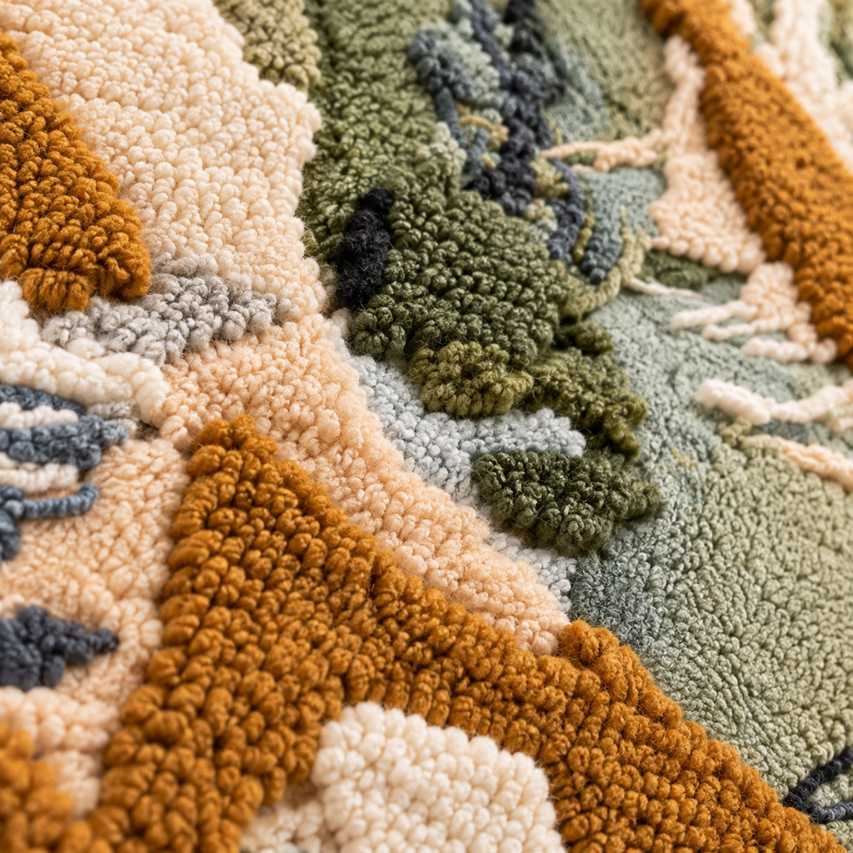 The Moss and Limestone Passage — tufted wool texture detail