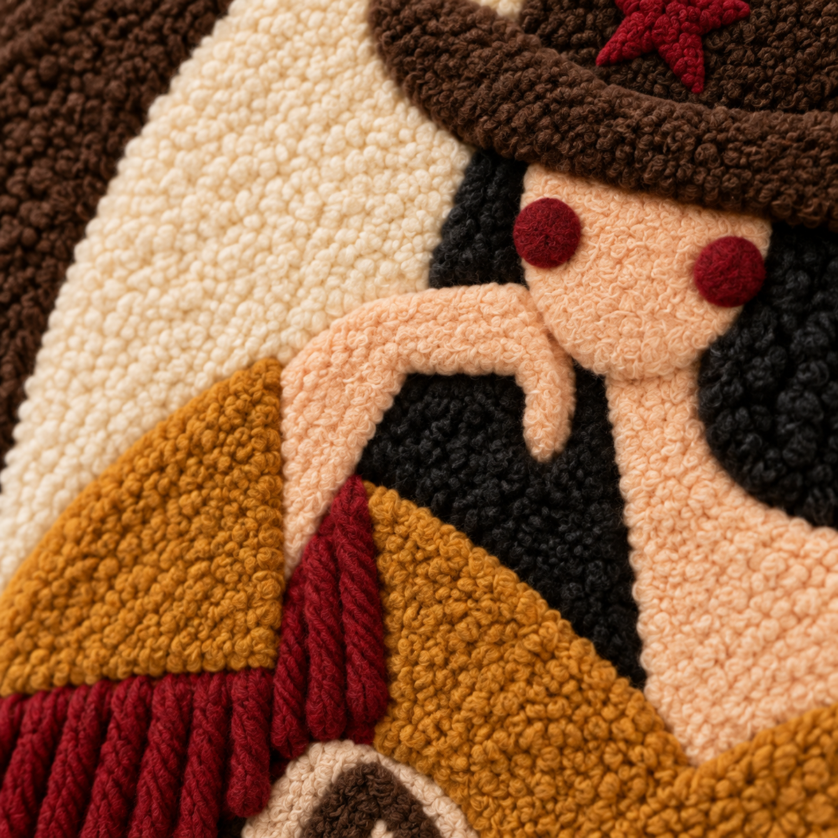 The Ochre Cowgirl — tufted wool texture detail